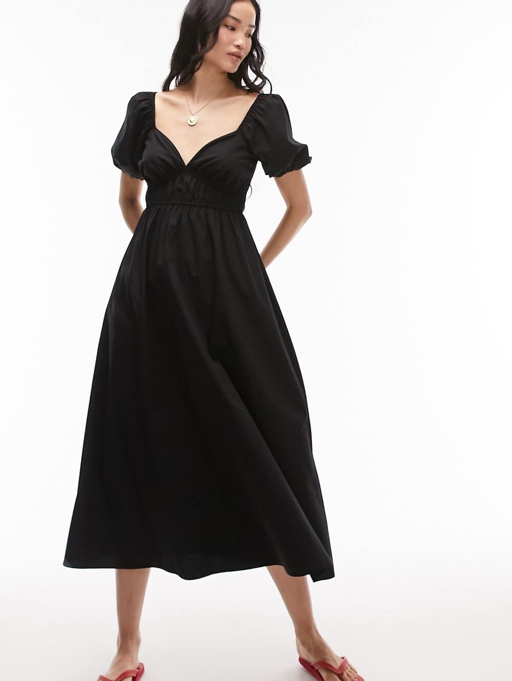 Topshop Black Off-Shoulder Puff Sleeve Dress